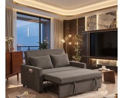 Luxe 2-Zits Slaapbank 3-in-1 – Uittrekbare Loveseat met Verstelbare Rugleuning en Zijvakken – Corduroy Stof – Comfortabele Bank en Logeerbed voor Woonkamer en Logeerkamer – Grijs - Casa Serena