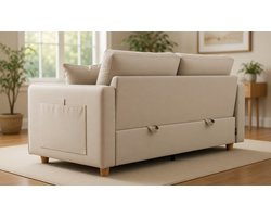 Luxe 2-Zits Slaapbank Chaise Longue – Beige – 3-in-1 Bankbed met Verstelbare Rugleuning, ComfortSoft Kussens en Zijvakken – 120 x 190 cm Bed – Belastbaar tot 240 kg UrbanHome