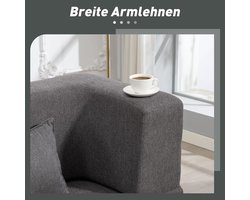 Luxe 2-Zits Slaapbank met Brede Armleuningen & 2 Kussens – Comfortabele Bank met Hoge Dichtheid Schuim, Zachte Chenille Stof, Draagkracht 360KG, Ideaal voor Woonkamer / Logeerkamer – Grijs