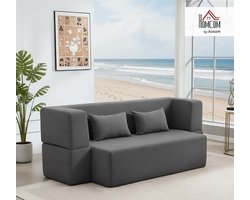 Luxe 2-Zits Slaapbank & Vloerbank – Comfortabele Opklapbare Sofa met Brede Armleuningen, 2 Kussens & Dikke Schuimvulling – Moderne Chenille Bank met Hoge Draagkracht (360 kg) – Grijs