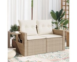 Luxe 2-Zits Tuinbank met Kussen en Inklapbare Bijzettafel – Comfortabele Loveseat voor Terras, Balkon of Tuin – Weerbestendig Polyrotan, Afneembare en Wasbare Kussenhoezen – Beige en Crèmekleurig House&Garden