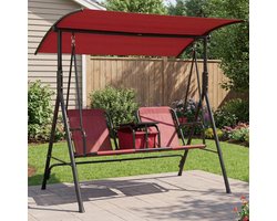 Luxe 2-Zits Tuinschommelbank met Verstelbaar Zonnedak - Schommelstoel voor Buiten incl. Draaitafeltje, Bekerhouders & Uitneembare Koeltas - Stalen Frame - Rood