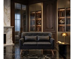 Luxe 2-Zitsbank Compact – Moderne Kleine Loveseat met Houten Poten en PU-Leren Bekleding – Comfortabele Mini Bank voor Woonkamer, Slaapkamer, Kantoor of Studio – Ruimtebesparende Tweezitsbank 117 cm – Zwart - Casa Serena