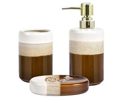 Luxe 3-delige badkameraccessoireset - Natuurlijke keramische accessoires voor badkamer en aanrecht