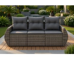 Luxe 3-Delige Grijze Poly Rattan - Poly Rattan Tuinset Kussens – - Medahomestore