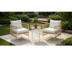 Luxe 3-Delige Rattan Balkon & Terras Loungeset met 2 Stoelen en Salontafel – Comfortabel Tuinmeubel met Kussens – MedaHomeStore