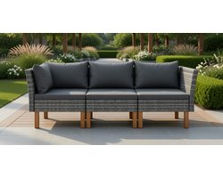 Luxe 3-Delige Tuin Loungeset van Polyrattan en Eucalyptus Hout – Patio Bank & Loungebank voor Tuin, Balkon of Terras – Comfortabel & Duurzaam | MedaHomeStore
