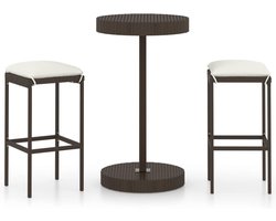 Luxe 3-delige Tuinbar Set met Kussen – Polyrotan Zitgroep & Bartafel met Barkrukken – Weerbestendige Buitenmeubelen voor Terras, Tuin of Balkon – Comfortabel en Stijlvol – Bruin | NoviHome