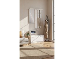 Luxe 3-in-1 Halmeubel met Spiegel, Schoenenkast & Kapstok – Moderne Garderobekast voor Hal, Gang of Entree – Kasjmierkleur – Ruimtebesparend & Stijlvol Wandmeubel 180x85x24 cmMedahomestore