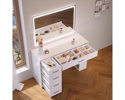 Luxe 3-in-1 Make-up & Kaptafel Bureau met 5 Lades en 3 Open Vakken – Multifunctionele Dressing Table, Computerbureau en Werktafel 120 x 40 x 77 cm – Wit