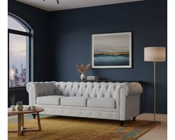 Luxe 3-zits Chesterfield Bank "Aliza" – Wit – Comfortabele Moderne Sofa – UrbanHome – Stijlvol Design voor Woonkamer, Lounge en Gezellige Huiskamers – 208 x 82 x 70 cm