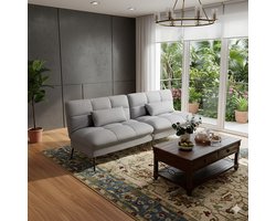 Luxe 3-Zits Hoekbank met Slaapfunctie – Uitschuifbare Slaapbank & Logeerbed – Moderne Sofa met Verstelbare Rugleuning – Comfortabele Stoffen Bank in Grijs – Ruimtebesparend Design IndustrialHome