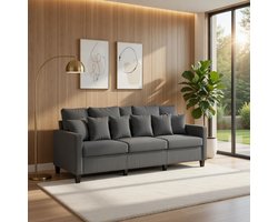 Luxe 3-zits Loungebank 180 cm Donkergrijs met Metalen Frame en Rugkussens - Moderne Design Bank voor Woonkamer | Casa Serena