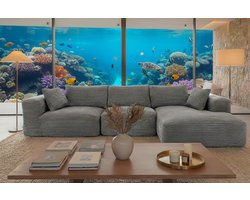 Luxe 3-zits Loungesofa Corduroy – Moderne Hoekbank Rechts – Comfortabele Zitbank Lichtgrijs – Stijlvolle Woonkamer Bank Inclusief Kussens – Hoge Kwaliteit 370 g/m² Stof UrbanHome