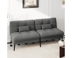 Luxe 3-Zits Slaapbank Futon – Opklapbare Sofa Bed met 5 Verstelbare Hoeken – Comfortabele Hoekbank met Slaapfunctie – Ergonomisch & Ruimtebesparend – Stof – Grijs – 174×105×44 cm