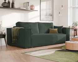 Luxe 3-Zits Slaapbank Groen | Uitklapbare Bedbank met Opbergruimte | Modern Ribfluweel, 255x105 cm, Slaapfunctie & Comfortabel Zitmeubel House&Garden