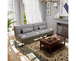 Luxe 3-Zits Slaapbank met Verstelbare Rugleuning – Multifunctionele Hoeksalon, Convertible Futon Bank, Grijze Stof, Perfect voor Kleine Ruimtes en Gasten House&Garden