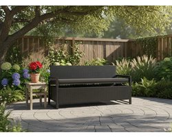 Luxe 3-Zits Tuinbank met Opbergbox, Waterbestendige Kussens en Retro Polyrotan Design – Antraciet / Zwart House&Garden