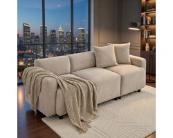 Luxe 3-Zitsbank Beige Met Decoratieve Kussens - Moderne Gestofferde Woonkamerbank - Comfortabele Chenille Bank Voor Families & Vrienden - Casa Serena
