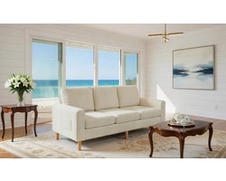 Luxe 3-Zitsbank van Corduroy - Moderne Beige Bank met Verende Kussens en Gevoerde Zitting - Comfortabele Bank voor Woonkamer, Slapkamer en Kantoor - 192 cm Casa Serena