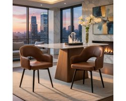 Luxe 360° Draaibare Eetkamerstoelen met Armleuning – Set van 2 – Ergonomische Keukenstoelen met PU-Leer Bekleding, Metalen Poten & Comfortabel Zitkussen – Moderne Draaistoelen voor Eetkamer, Keuken en Woonkamer – Bruin Novihome