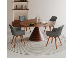 Luxe 360° Draaibare Eetkamerstoelen Set van 6 met Armleuningen – Fluwelen Velvet Stoelen met Houten Poten en Metalen Onderstel – 47 x 61 x 88 cm – Donkergrijs