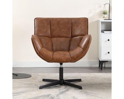 Luxe 360° Draaibare Oorfauteuil van Hoogwaardig PU-Leer met Stoer Zwart Metalen Onderstel – Elegante Loungestoel en Accentstoel voor Woonkamer, Slaapkamer & Kantoor – Industrieel Bruin / Brown (72 x 75 x 85.5 cm)