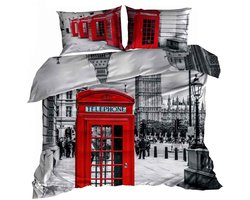 Luxe 3D Dekbedovertrekset - Katoen Satijn - 160x200 cm - Inclusief 2 Kussenslopen 70x80 cm - Design: London Calling - Rode Engelse Telefooncel - Urban Style