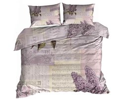 Luxe 3D Dekbedovertrekset - Katoen Satijn - 160x200 cm - Inclusief 2 Kussenslopen 70x80 cm - Design: Seringenbloesem (Kwiat Bzu) - Lila/Paars - Bloemenprint