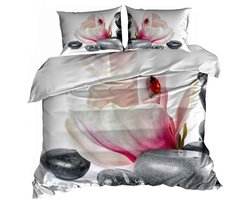 Luxe 3D Dekbedovertrekset - Katoen Satijn - 160x200 cm - Inclusief 2 Kussenslopen 70x80 cm - Design: SPA Bloem & Zen Stenen - Wellness & Ontspanning
