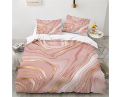 Luxe 3D Marmeren Dekbedovertrekset Roze en Goud - Microvezel - 200 x 200 cm