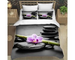 Luxe 3D Print Zen Steen Dekbedovertrek Set Microvezel 220x240 Grijs Inclusief Kussenslopen