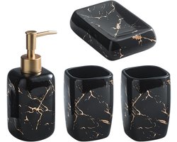 Luxe 4-delige Badkamer Accessoireset Zwart - Stijlvol en Praktisch