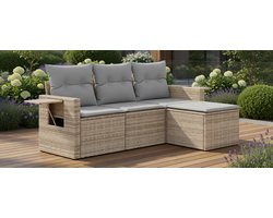 Luxe 4-Delige Poly Rattan Tuinset met Kussens & Inklapbare Bijzettafels Beige – Comfortabele Loungeset voor Tuin, Balkon & Terras – Weerbestendig & Onderhoudsvriendelijk | MedaHomeStore
