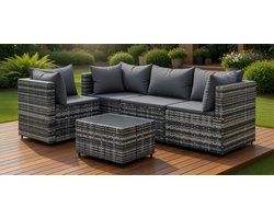 Luxe 4-delige Polyrotan Balkon- en - Grijs - Balkon- Tuinloungeset | Modular Tuinbank - Medahomestore