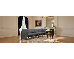 Luxe 4-Zits Tuinbank met Kussens - Moderne Polyrotan Loungeset voor Tuin, Terras en Balkon - Comfortabele Middenbank & Hoekbank - Weerbestendig & Onderhoudsvriendelijk - Grijs Casa Serena