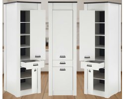 Luxe 5-Delige Keukenmeubelset Pinie Wit & Antraciet – Compleet Keukenkastenset met Spültisch, Stauraumkast, Hängkast, Ovenkast & Wandrek – Soft-Close, Melamine, Modern Industrieel – Keukenmeubel Set 286 cm – Novihome