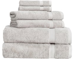 Luxe 6-Delige Turkse Handdoekenset Katoen - Badlakens, Handdoeken en Gastendoekjes (Steen)