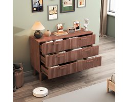 Luxe 6-Ladige Houten Ladekast / Commode voor Slaapkamer en Woonkamer 100x34x73 cm – Ruime Opbergkast met Anti-Kantel Beveiliging, Art Deco Design Meubel