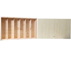 Luxe 6-vaks wijnkist van hout – Inclusief houtwol – Voor 6 flessen wijn – Geschenkdoos / bewaarkist – Duurzame wijnverpakking