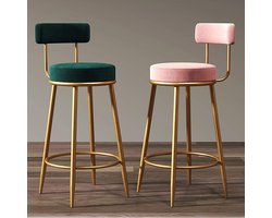 Luxe 65-75 cm Verstelbare Fluwelen Barkruk met Rugleuning en Voetensteun - Comfortabele Zwarte Barstoel voor Keuken, Eetkamer, Bar of Bar - Stijlvol en Duurzaam, Gouden Poten