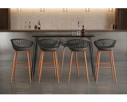 Luxe 7-delige Barset met Ronde Bartafel en 6 Ergonomische Barkrukken – Modern Industrieel Design, MDF Tafelblad & Stalen Frame – Zwart/Grijs | Ganeey
