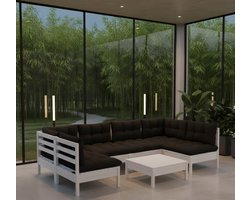 Luxe 7-delige Modulaire Tuinmeubelset met Kussens – Hoekbank van Massief Grenenhout – Grijs Antraciet Stof – Tuin Loungeset voor Binnenplaats, Terras & Balkon UrbanHome