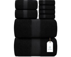Luxe 8-Delige Handdoeken Set - 700GSM Dik Katoen Hotelkwaliteit (Zwart)