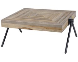 Luxe Acaciahout Salontafel (70x70x33 cm) - Salontafels Groot Boomstam - Landelijke salontafel met lade - Rechthoekig & Hout - Grote Salontafel Mangohout & Metaal - 70 cm