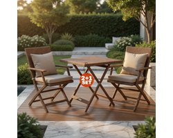 Luxe Acaciahouten Balkonset Inklapbaar 3-delig – FSC® Tuinmeubelset met 2 Stoelen & Tafel – Weerbestendig, Compact & Duurzaam voor Balkon, Tuin en Terras (Natuurlijk Hout) | Mobili Bella