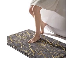 Luxe antislip badmat met gouden strepen - Zachte microvezel - Absorberend en wasbaar - 60x120 cm - Grijze badkamer vloermat voor douche, badkamer en woonruimte