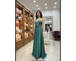 Luxe Avondjurk Satijn met Kant – Galajurk / Feestjurk (Meerdere Kleuren) - Deep Green