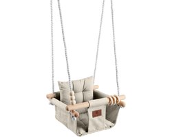 Luxe Baby / Kinder Schommel voor binnen of buiten! - Baby Swing Zandkleur - Schommelstoel inclusief Zachte Kussens, Veiligheidsriem en Bevestigingsmaterialen - Gemonteerd Verzonden! BEKEND VAN TV!