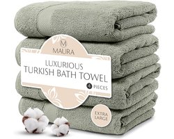Luxe Badhanddoeken Set (4 Stuks) - Extra Groot Absorberend Turks Katoen & Bamboe - Zacht & Pluche - Saliegroen